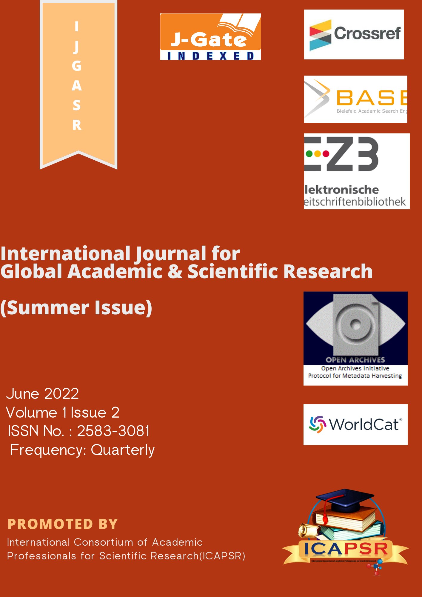 					View Vol. 1 No. 2 (2022): International Journal for Global Academic & Scientific Research (Summer Issue)
				